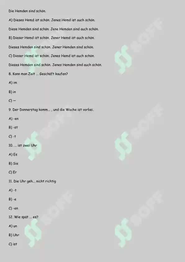 Nemis tili fanidan Test / Deutsch Test 2