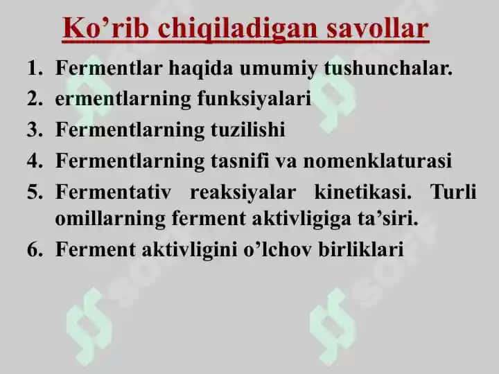 Fermentlar, ularning tuzilishi, xossalari va funksiyalari 2