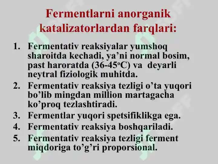 Fermentlar, ularning tuzilishi, xossalari va funksiyalari 6