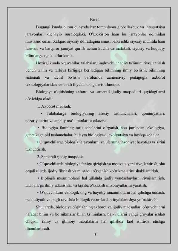 Biologiya o'qitishning axborot va samarali ijodiy maqsadlari 3
