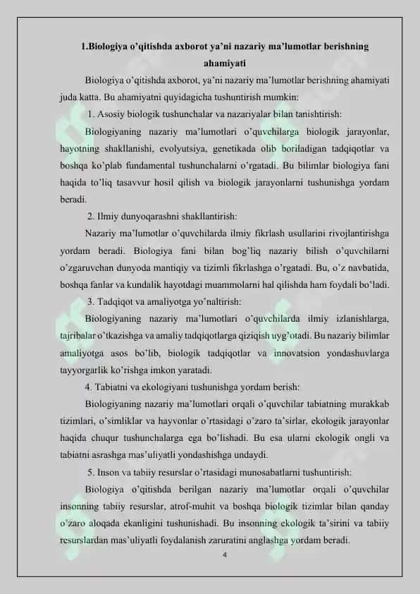 Biologiya o'qitishning axborot va samarali ijodiy maqsadlari 4