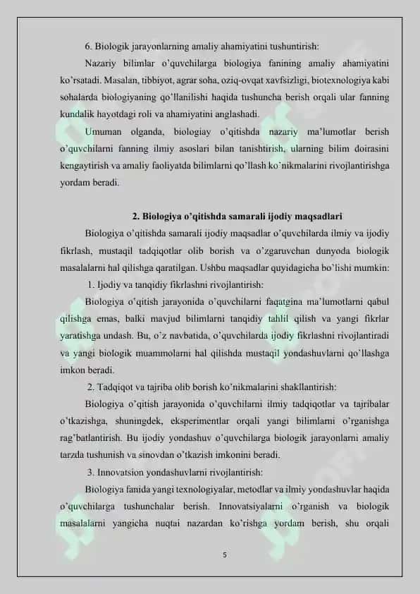 Biologiya o'qitishning axborot va samarali ijodiy maqsadlari 5