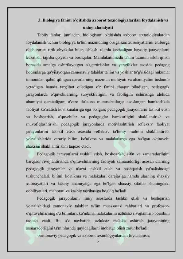 Biologiya o'qitishning axborot va samarali ijodiy maqsadlari 7