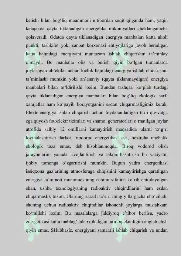 Energiya qayta tiklanadigan manbalarga o‘tish 4