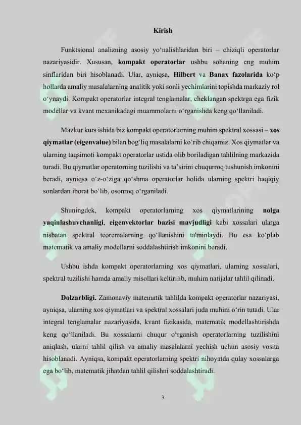 Teskari operatorlar. Kompakt operatorlar 3