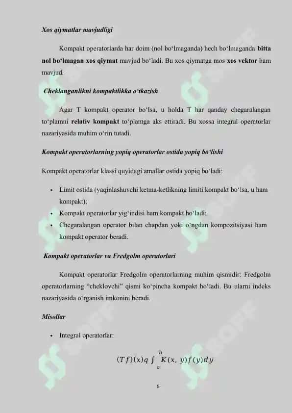 Teskari operatorlar. Kompakt operatorlar 6