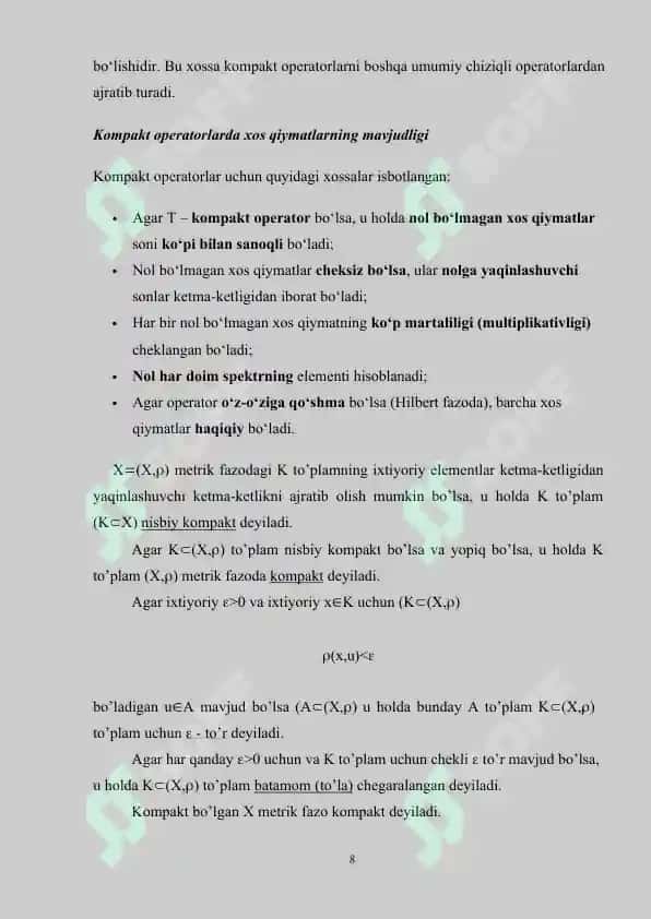 Teskari operatorlar. Kompakt operatorlar 8