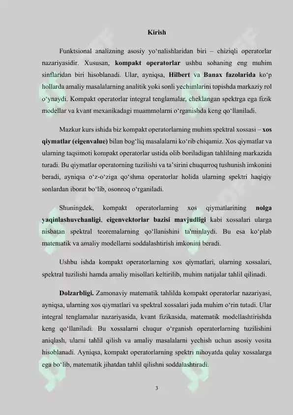 Teskari operatorlar. Kompakt operatorlar 3