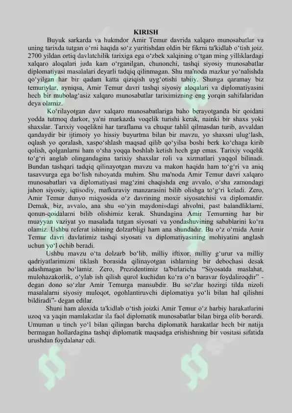 Amir Temur davlatining xalqaro munosabatlar tarixidagi o‘rni 2