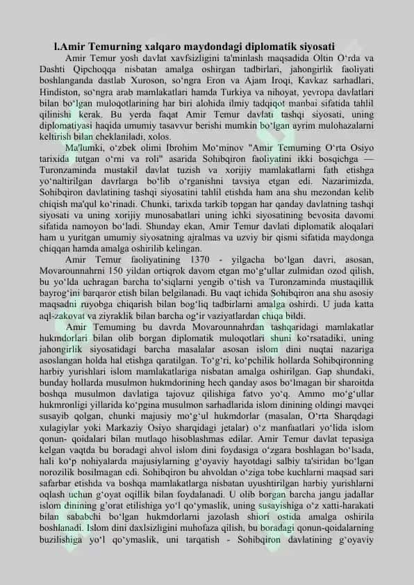 Amir Temur davlatining xalqaro munosabatlar tarixidagi o‘rni 3