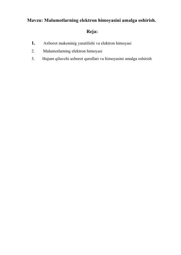 Malumotlarning elektron himoyasini amalga oshirish 1
