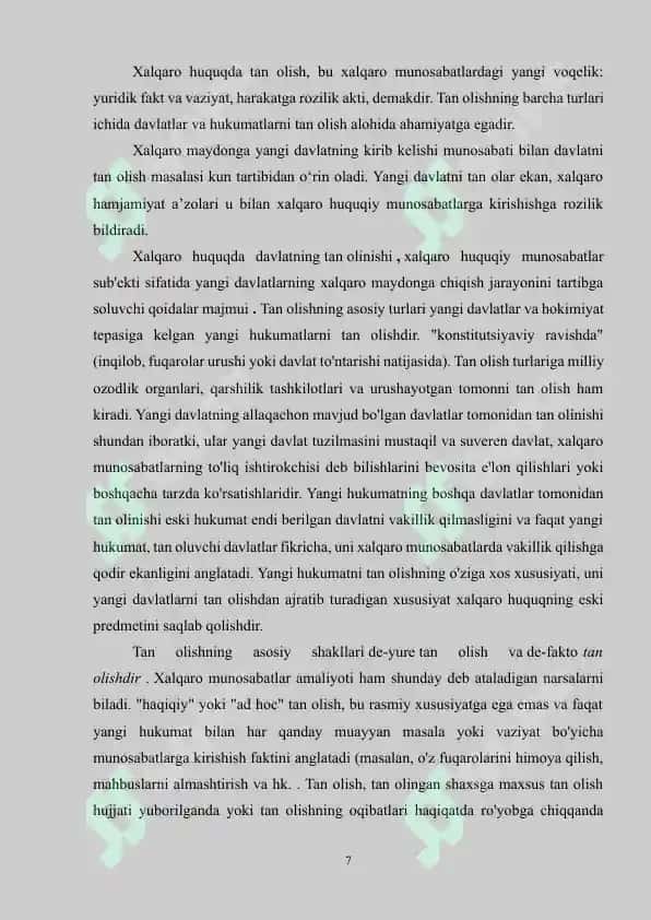 XALQARO HUQUQDA TAN OLISH VA UNING XALQARO MUNOSABATLAR DOIRASIDAGI AHAMIYATI 7