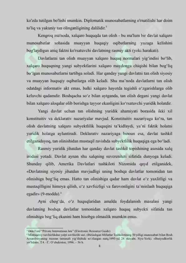 XALQARO HUQUQDA TAN OLISH VA UNING XALQARO MUNOSABATLAR DOIRASIDAGI AHAMIYATI 8