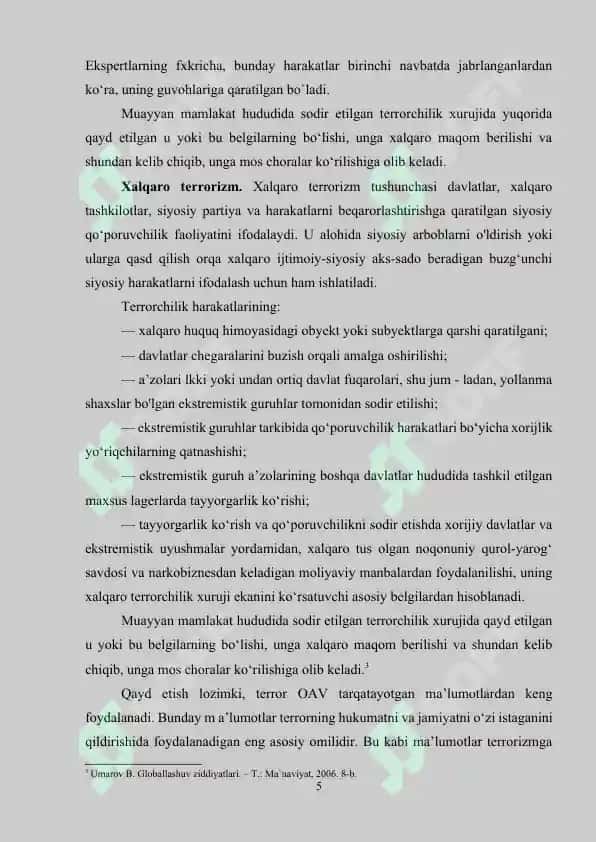 XALQARO TERRORIZM TUSHUNCHASI VA UNGA QARSHI KURASHNING HUQUQIY ASOSLARI 5