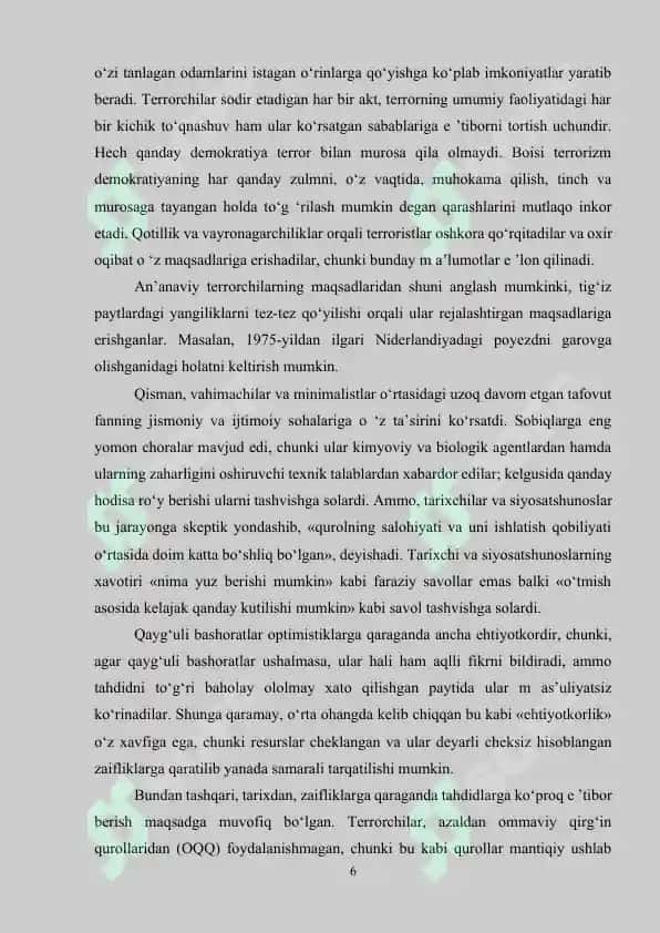 XALQARO TERRORIZM TUSHUNCHASI VA UNGA QARSHI KURASHNING HUQUQIY ASOSLARI 6