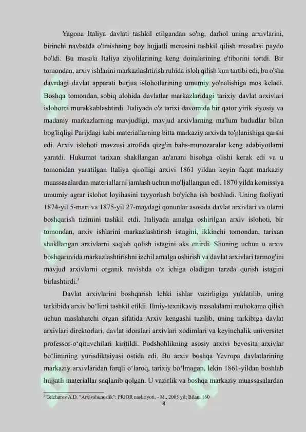 ITALIYADA ARXIV TIZIMI ISLOHOTLARI 8