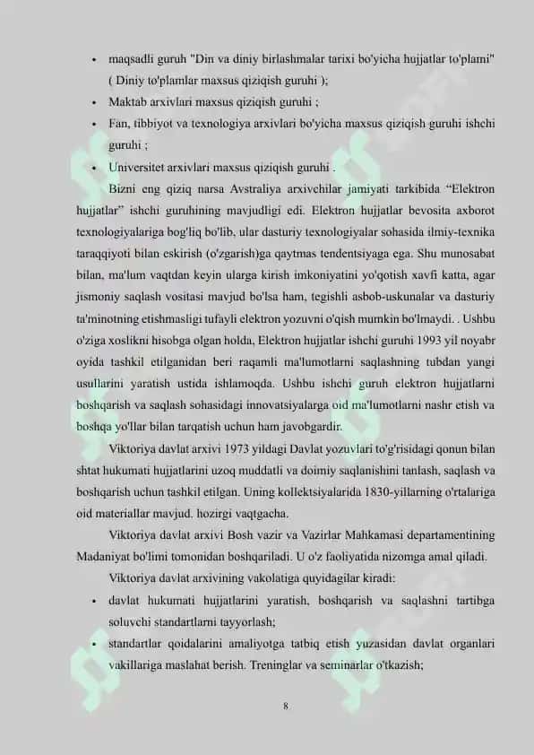 AVSTRALIYA ARXIV ISHI TARIXI 8