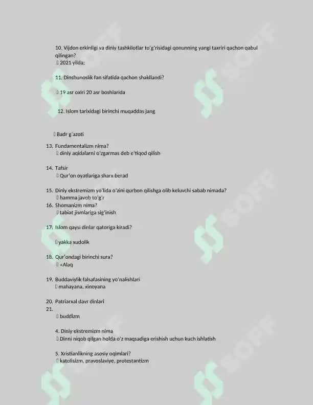 dinshunoslik fanidan yakuniy nazorat uchun x variant 3