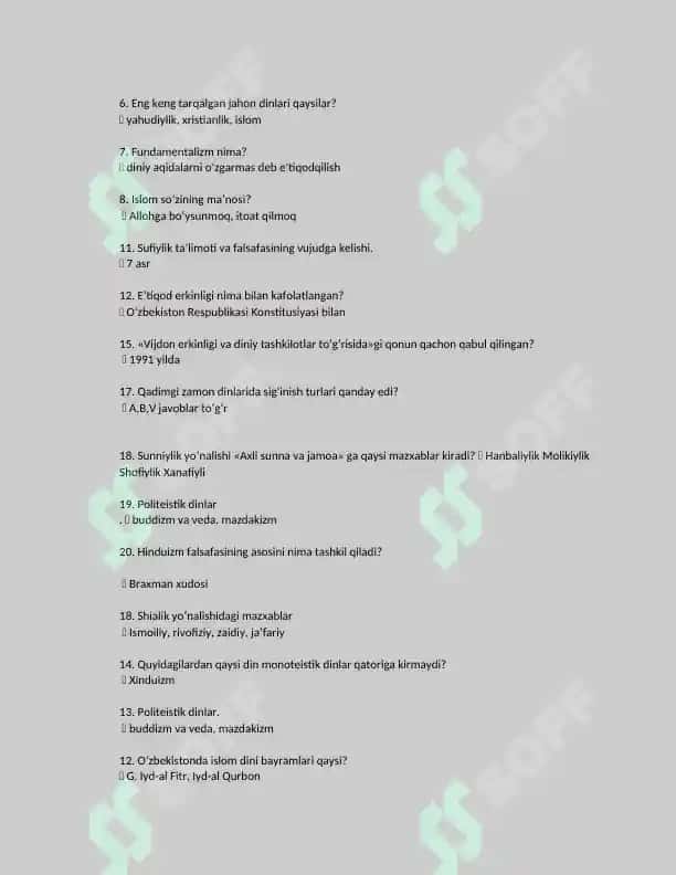 dinshunoslik fanidan yakuniy nazorat uchun x variant 4