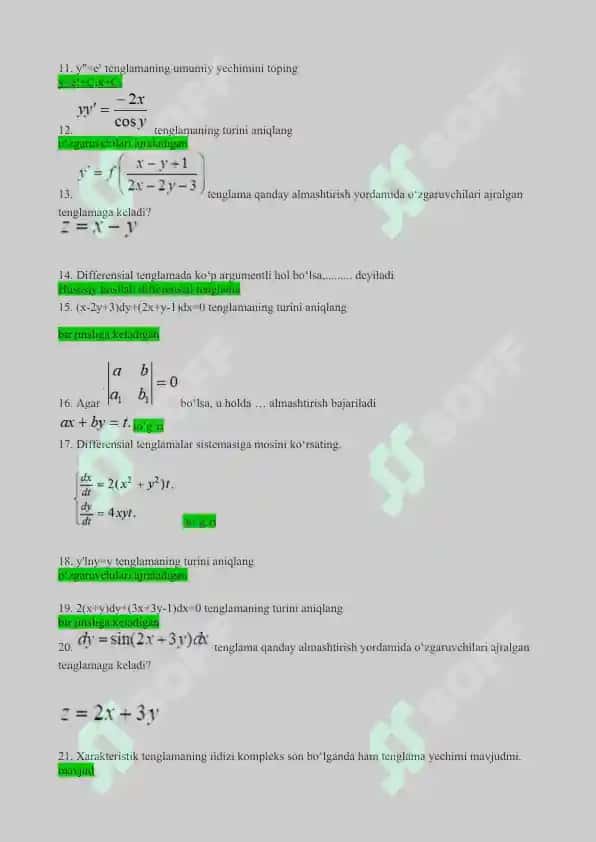 differensial tenglamalar yakunioy x variant 2