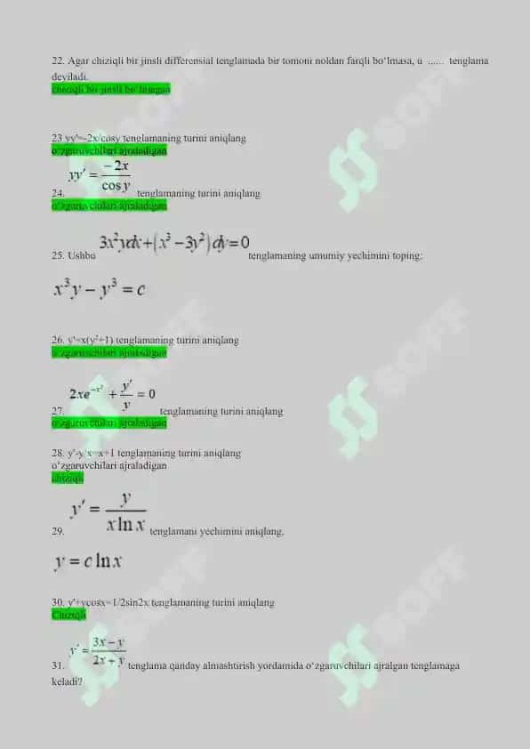 differensial tenglamalar yakunioy x variant 3