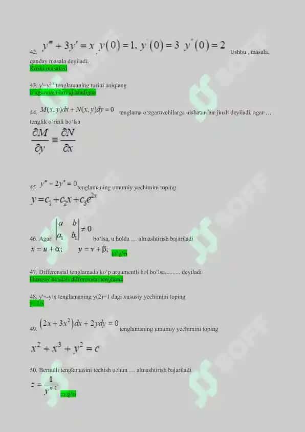 differensial tenglamalar yakunioy x variant 5