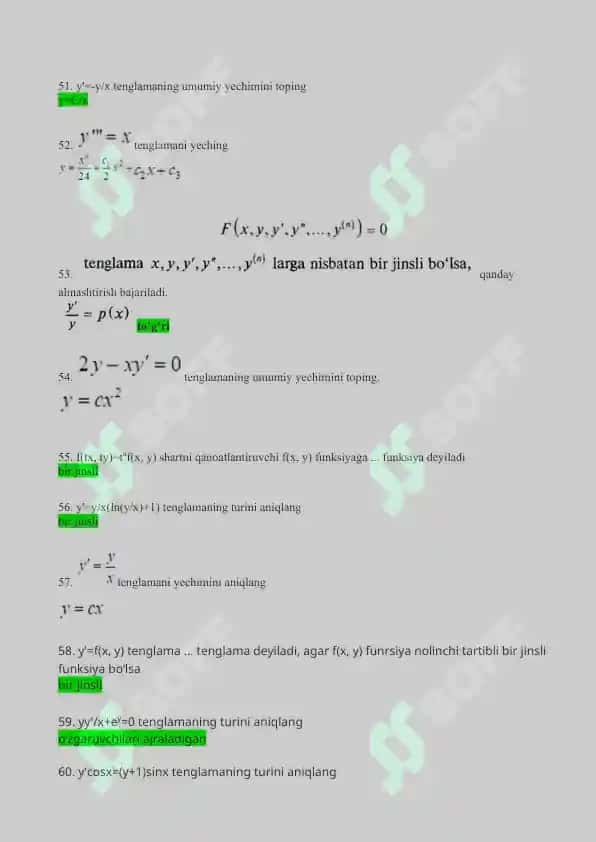differensial tenglamalar yakunioy x variant 6