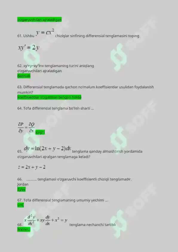 differensial tenglamalar yakunioy x variant 7
