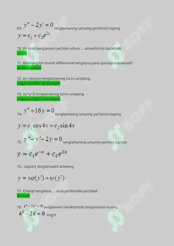differensial tenglamalar yakunioy x variant 8