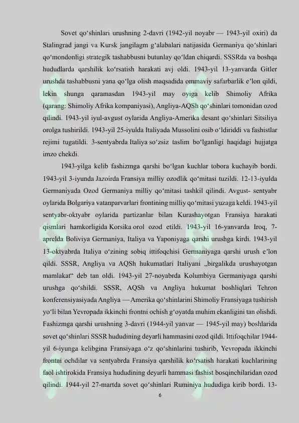IKKINCHI JAHON URUSHI DAVRI TARIXSHUNOSLIGI 6