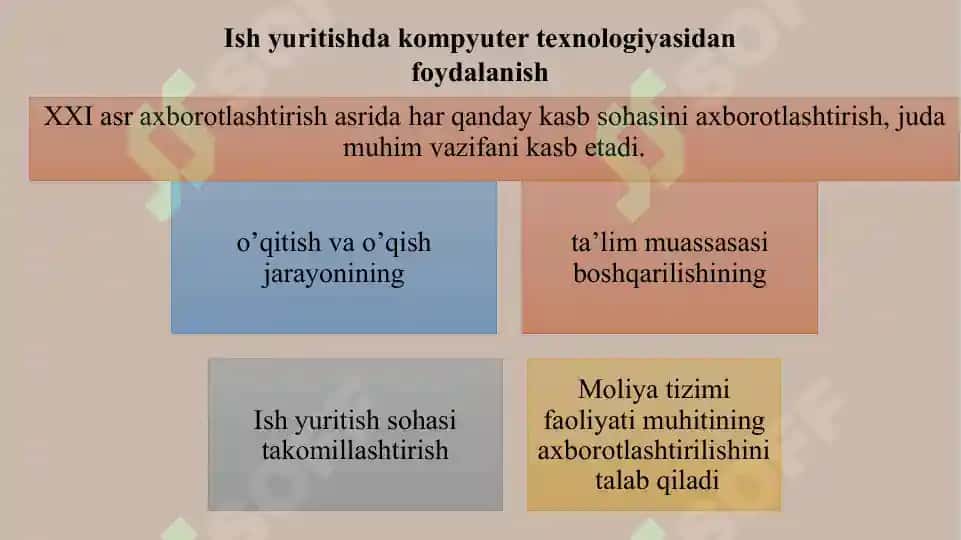Ish yuritishda kompyuter texnologiyasidan foydalanish. Raqamli elekrton hujjatlar haqida tushuncha 4