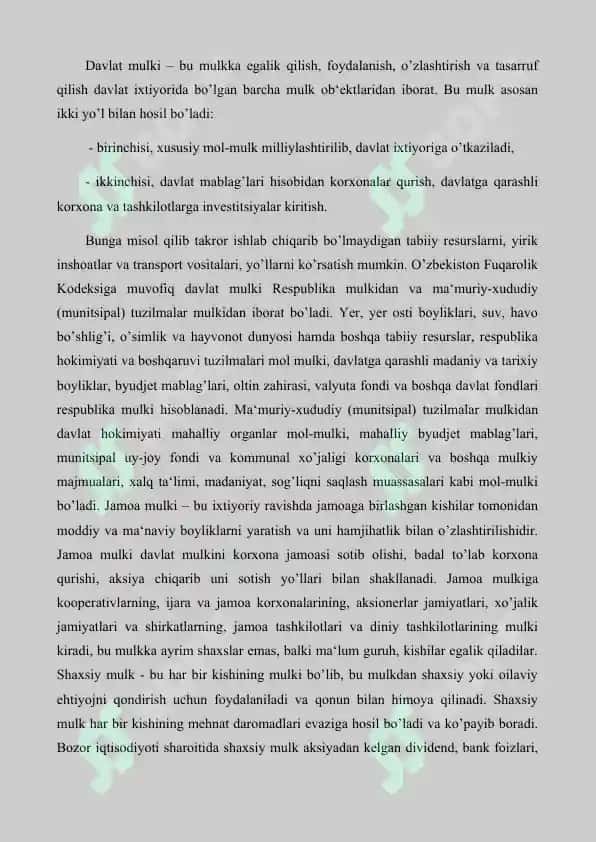 Mulkchilik shakllari o'zgarishlarining yo'llari va shakllari 3
