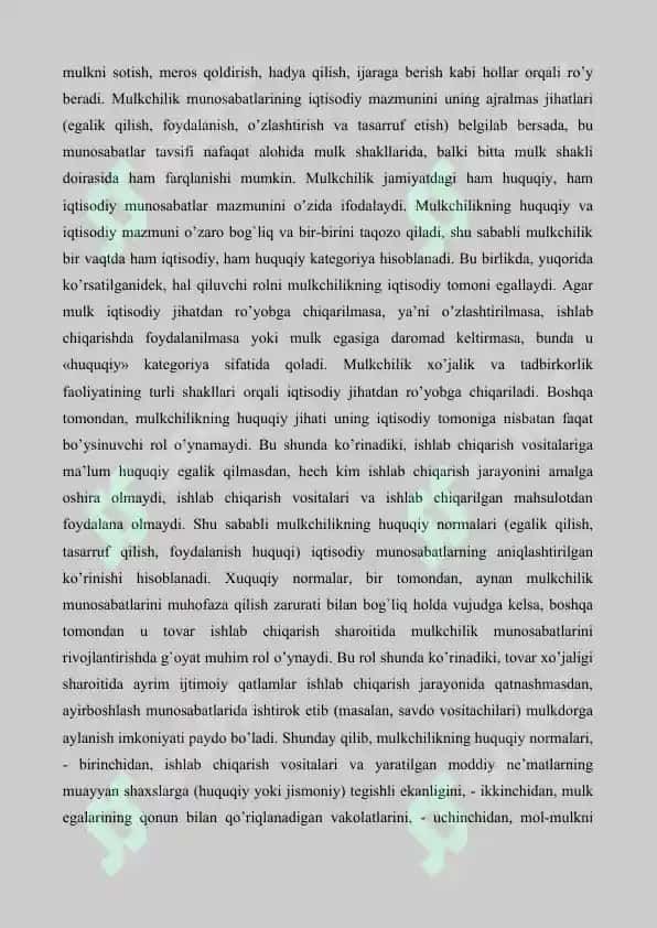 Mulkchilik shakllari o'zgarishlarining yo'llari va shakllari 5