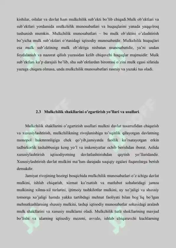 Mulkchilik shakllari o'zgarishlarining yo'llari va shakllari 8