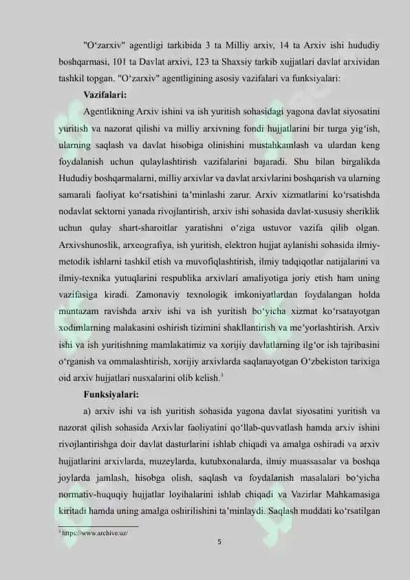 O‘ZBEKISTON RESPUBLIKASI “O‘ZARXIV AGENTLIGI”NING YEVROOSIYO HUDUDIY BO'LIMIGA A’ZO BO‘LISHI VA YEVROOSIYODAGI ARXIV KENGASHI YIG‘ILISHLARIDAGI ISHTIROKLARI 5