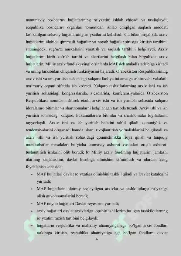 O‘ZBEKISTON RESPUBLIKASI “O‘ZARXIV AGENTLIGI”NING YEVROOSIYO HUDUDIY BO'LIMIGA A’ZO BO‘LISHI VA YEVROOSIYODAGI ARXIV KENGASHI YIG‘ILISHLARIDAGI ISHTIROKLARI 6