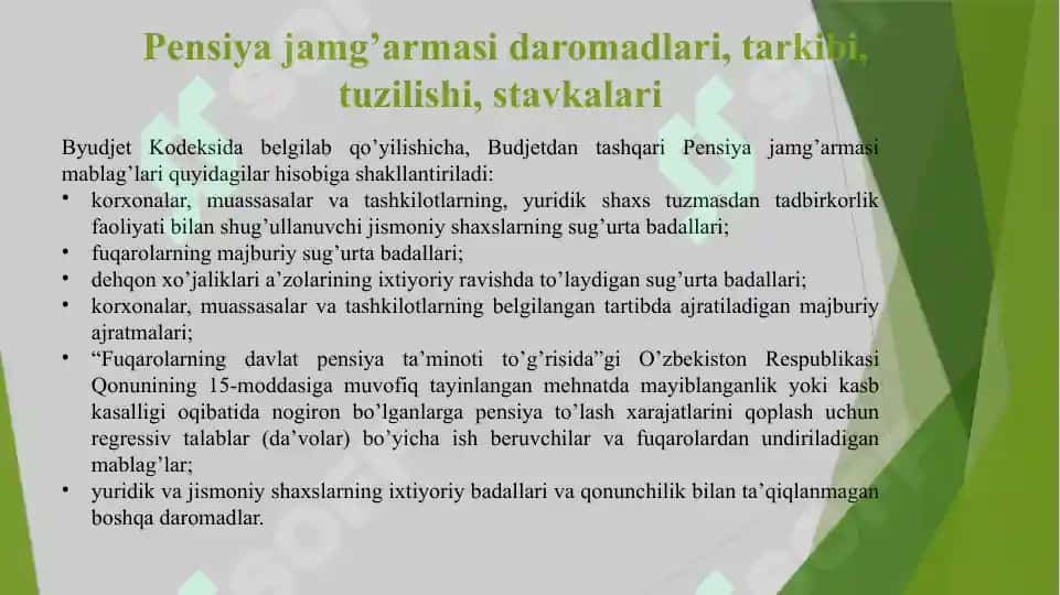 O‘zbekiston Respublikasi Moliya vazirligi huzuridagi byudjetdan tashqari Pensiya jamg‘armasining faoliyati 2