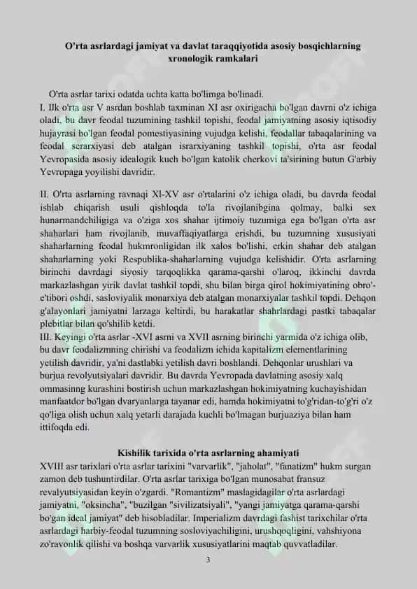 O'RTA ASRLAR tarixi 3