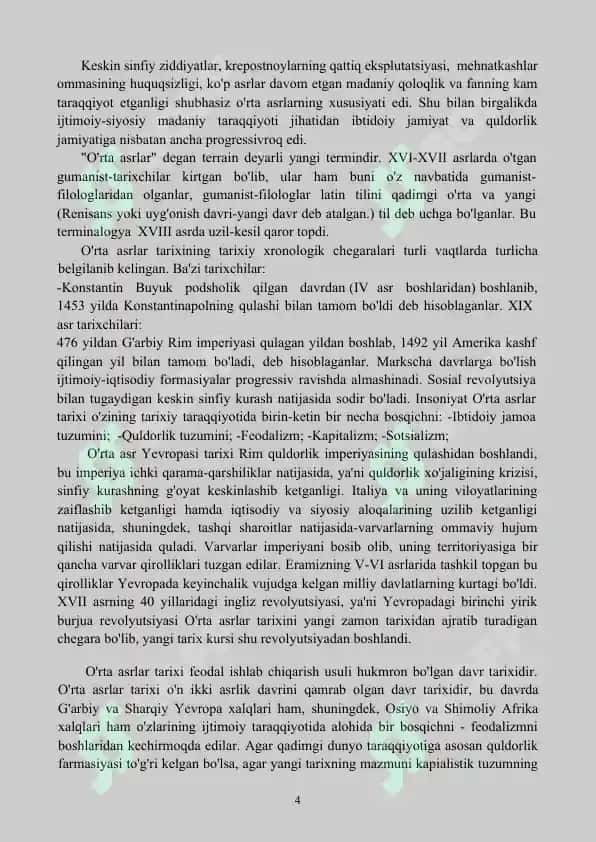 O'RTA ASRLAR tarixi 4