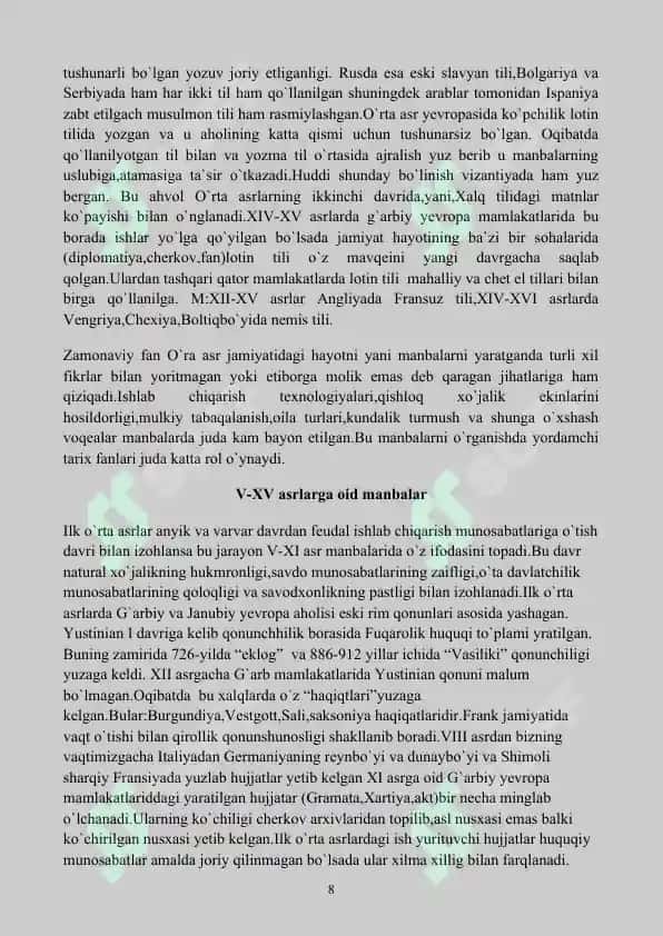 O'RTA ASRLAR tarixi 8