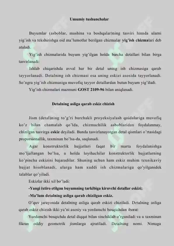 Yig’ish chizmalari Detalning asliga qarab eskiz chizish 2