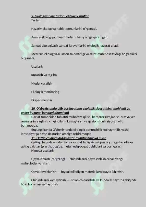 Ekologiya fanidan javoblar 3