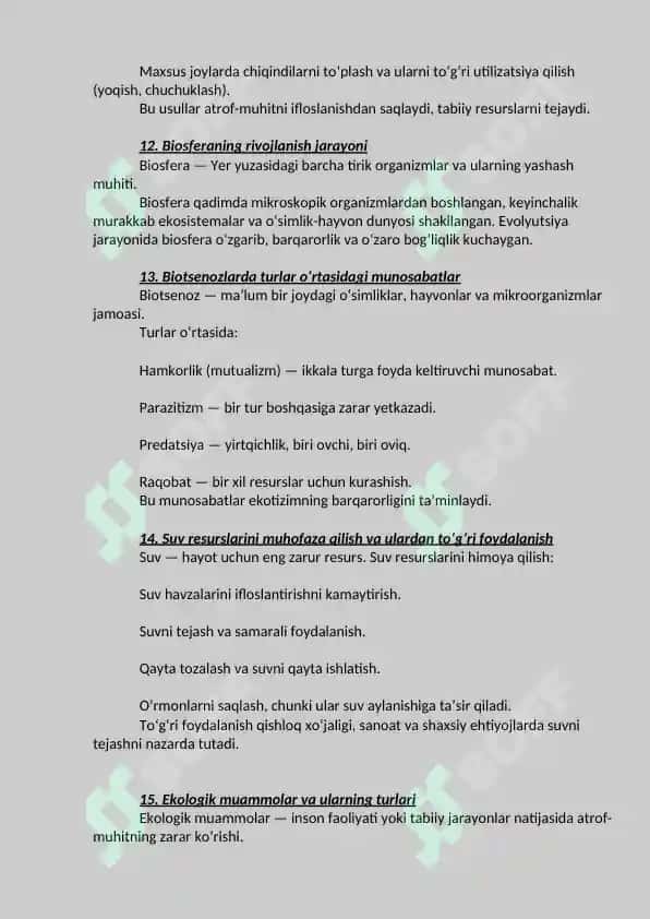 Ekologiya fanidan javoblar 4