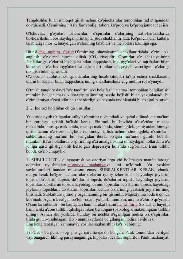 O’SIRNING NIZOLI XULQ-ATVORINI GURUHGAGI TENGDOSHLARI MUNOSABATIGA ALOQADORLIKNI TADQIQ QILISHI 4