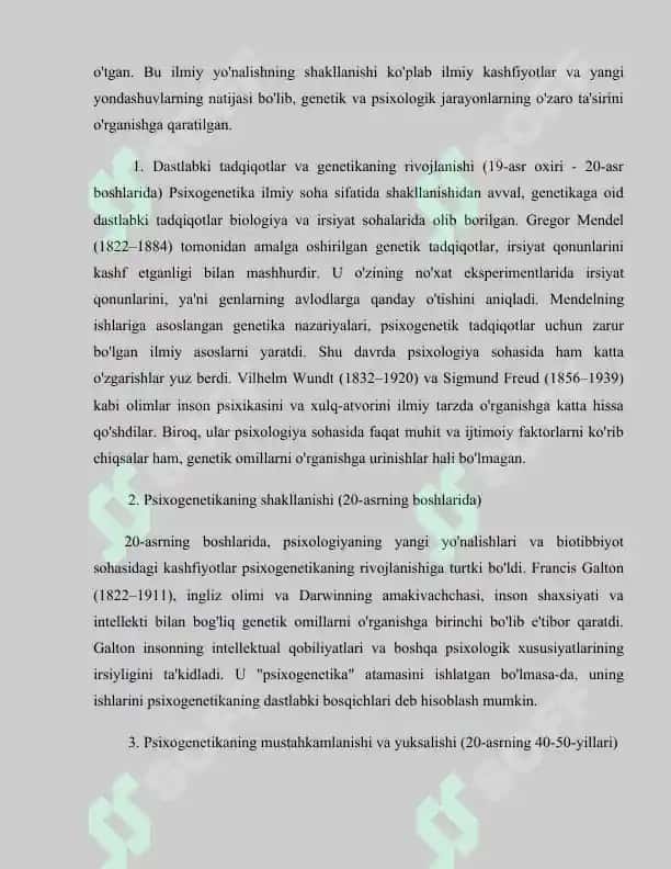Psixogenetika fanining predmeti, vazifalari va ahamiyati 2