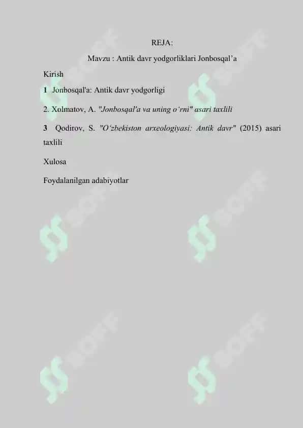 Antik davr yodgorliklari Jonbosqal’a 2