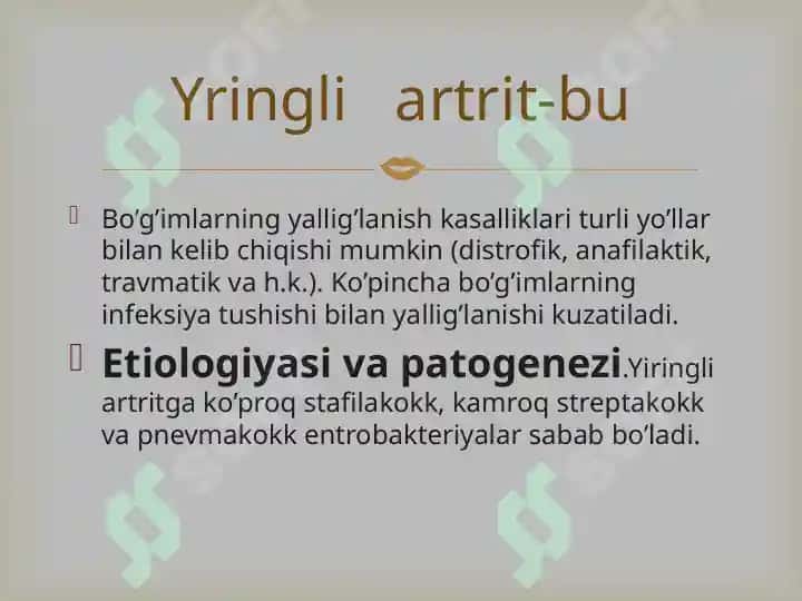 Yiringli artrit, osteomelit va suyak bo’g’im sili 2