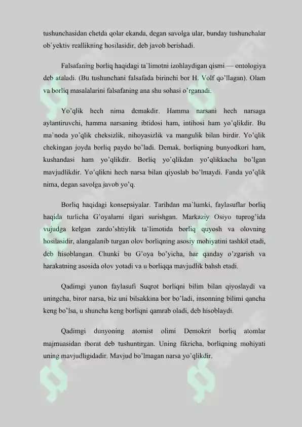 Parmenid va Melesning borliq haqidagi qarashlaridagi farqlar va umumiylikni aniqlash 3