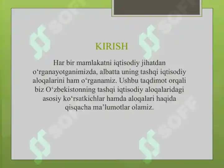 O‘zbekistonning tashqi iqtisodiy aloqalari 2