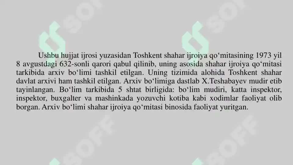 Toshkent Shahar Markaziy Davlat Arxivi(TShMDA)NING SHAKILLANISHI TARIXIY HAMDA ZAMAONAVIY HOLATI 3